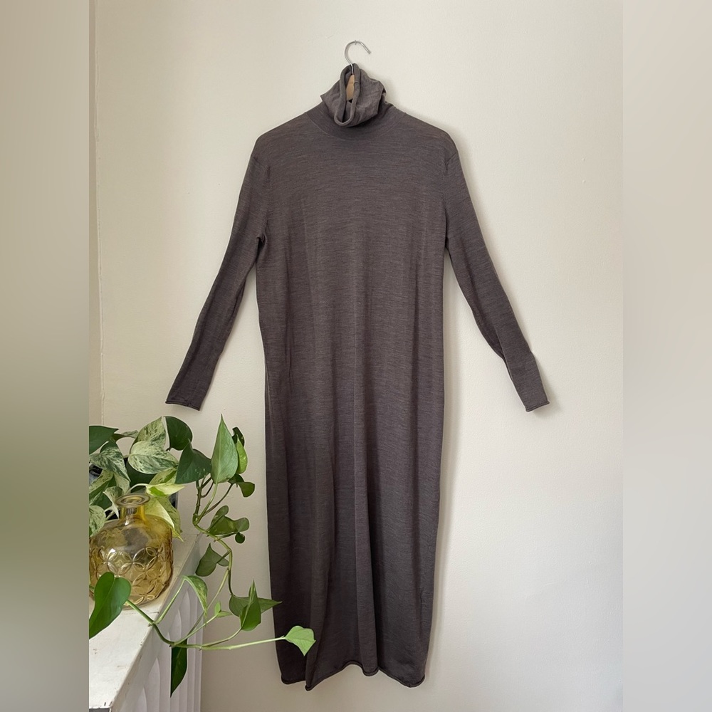 Taupe merino wool turtleneck dress